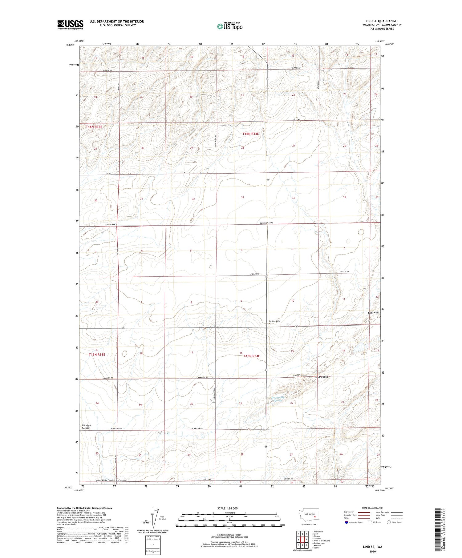 Lind SE Washington US Topo Map Image