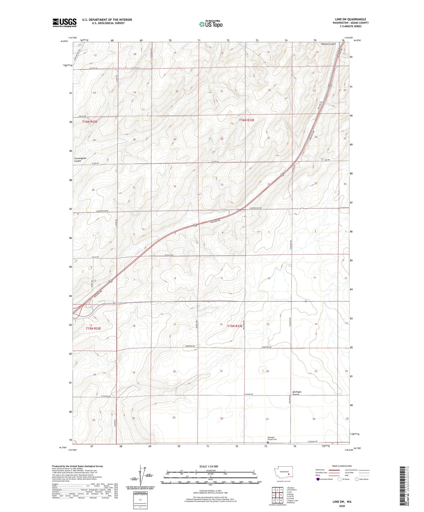 Lind SW Washington US Topo Map Image
