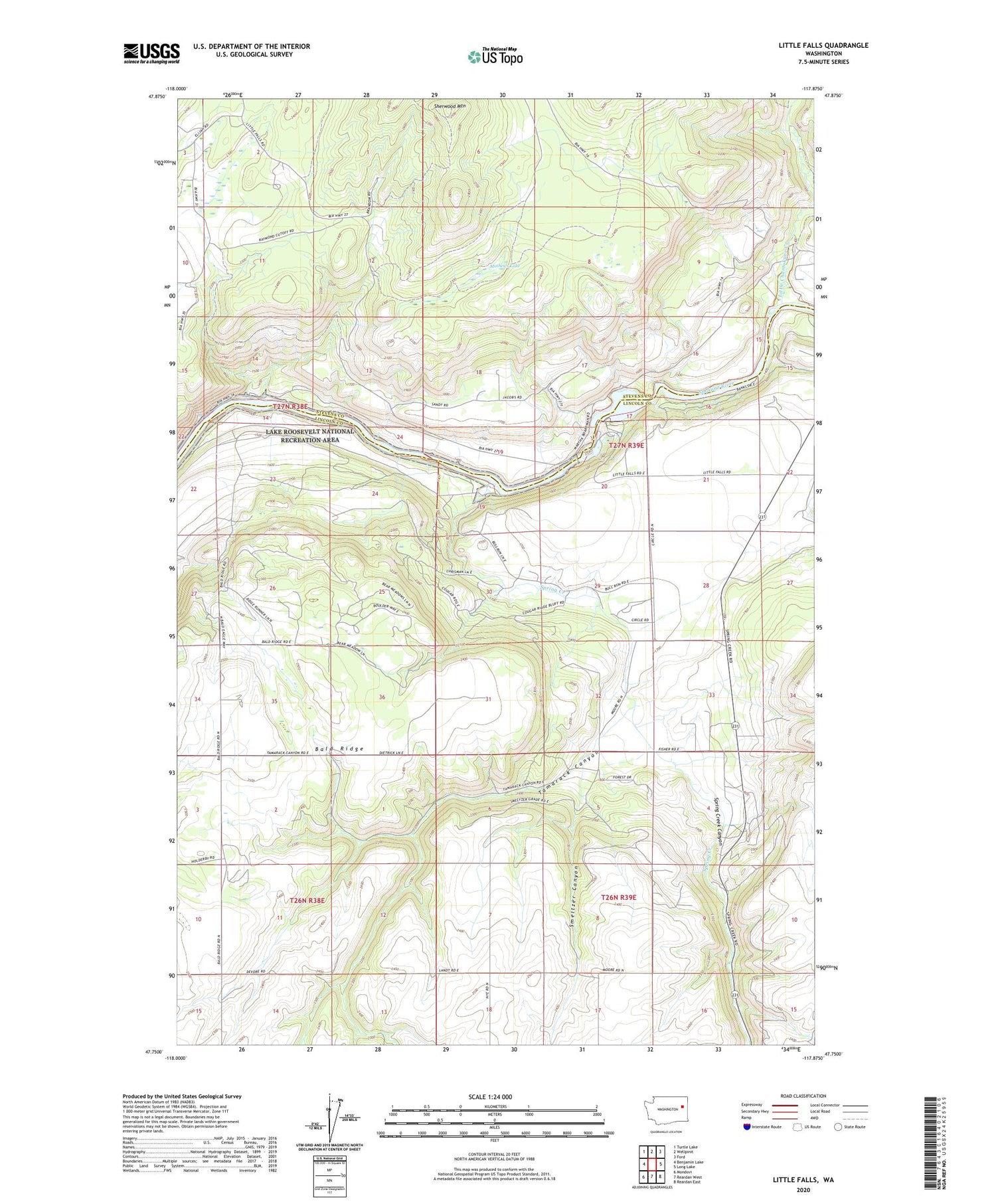 Little Falls Washington US Topo Map Image