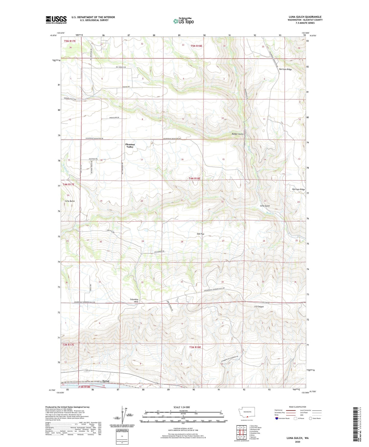 Luna Gulch Washington US Topo Map Image