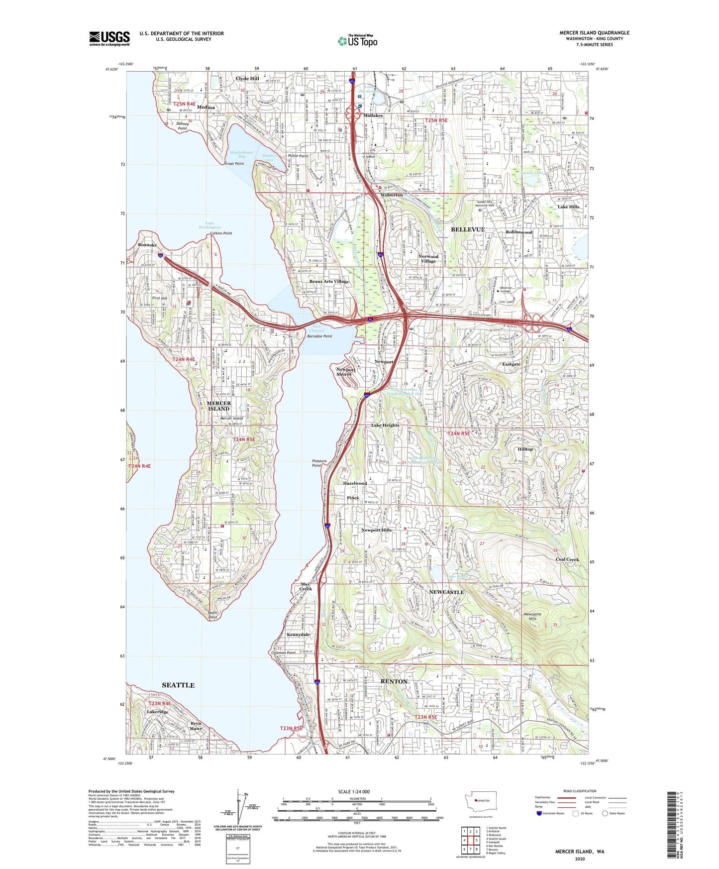 Mercer Island Washington US Topo Map Image