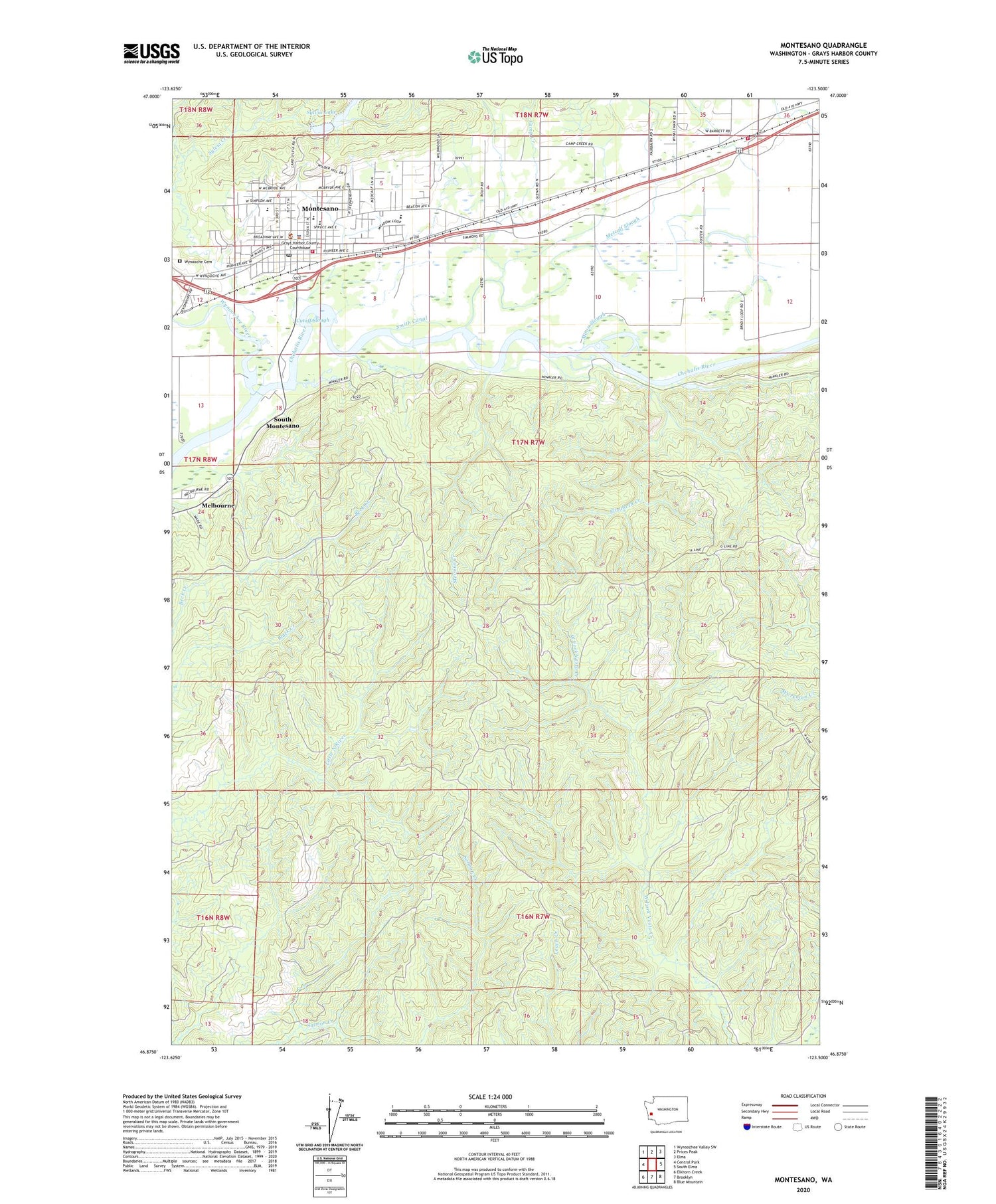 Montesano Washington US Topo Map Image
