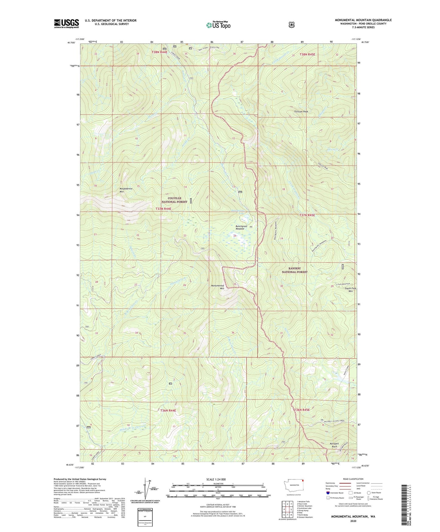 Monumental Mountain Washington US Topo Map Image