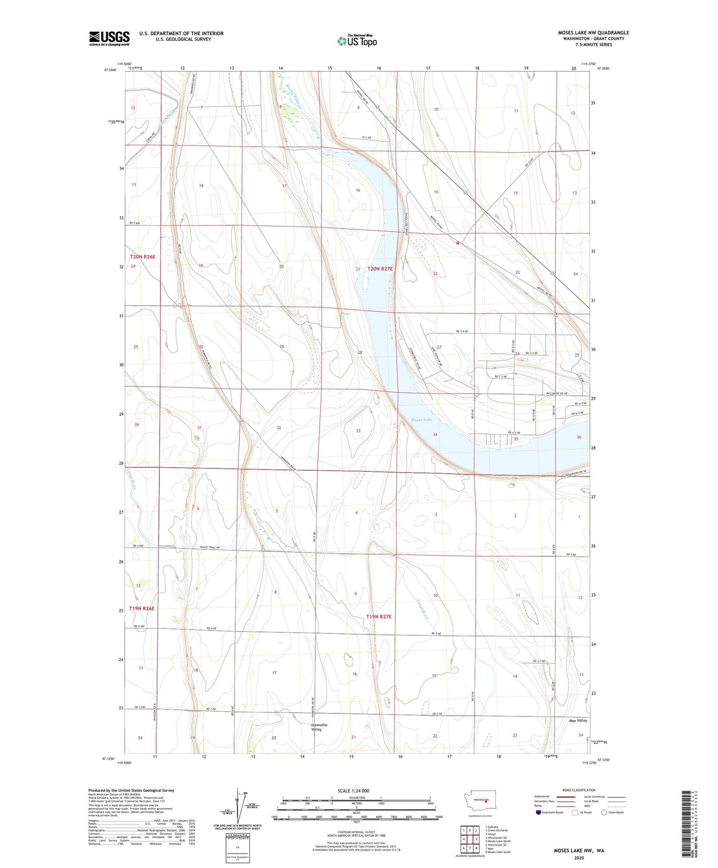 Moses Lake NW Washington US Topo Map Image