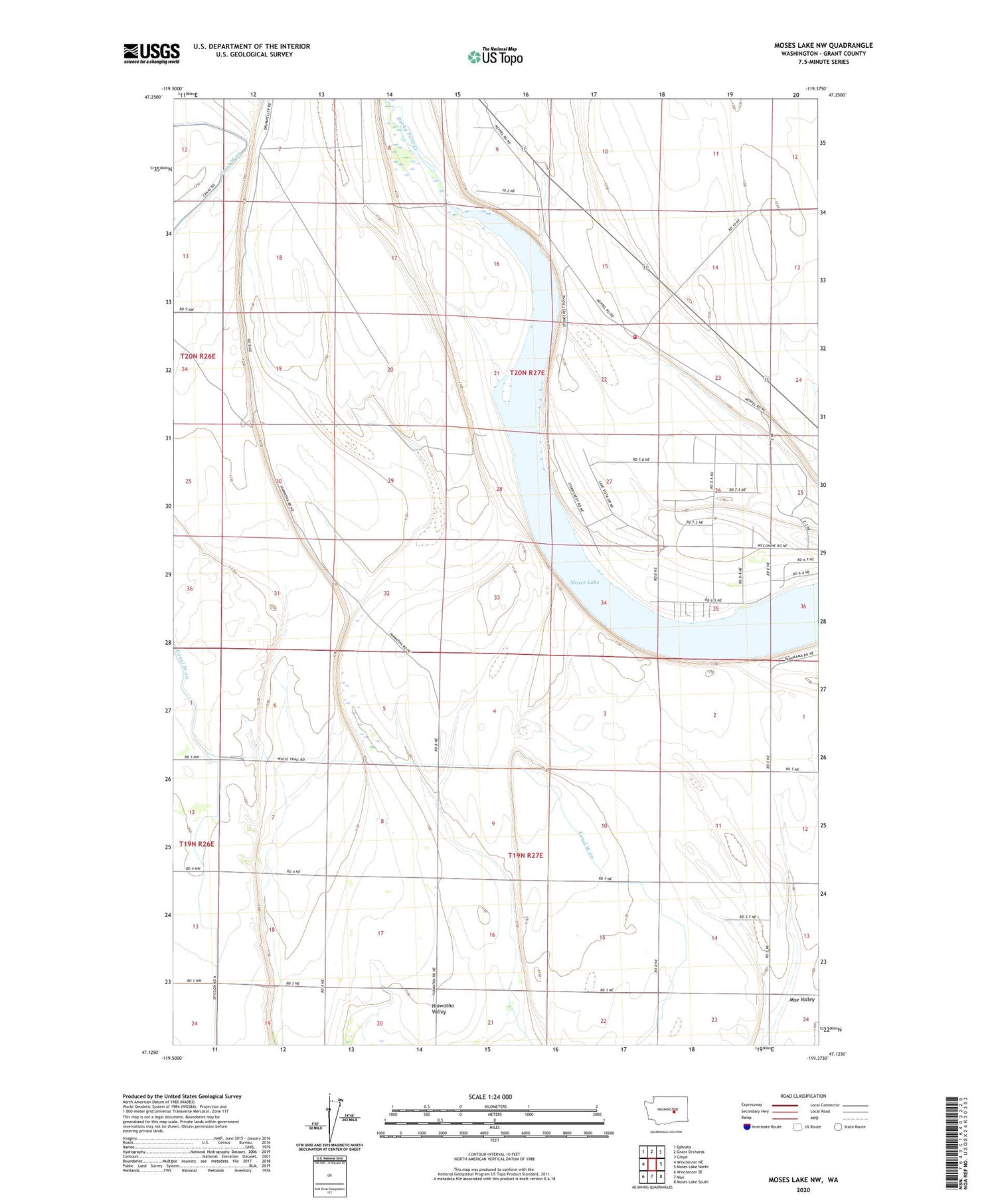 Moses Lake NW Washington US Topo Map Image