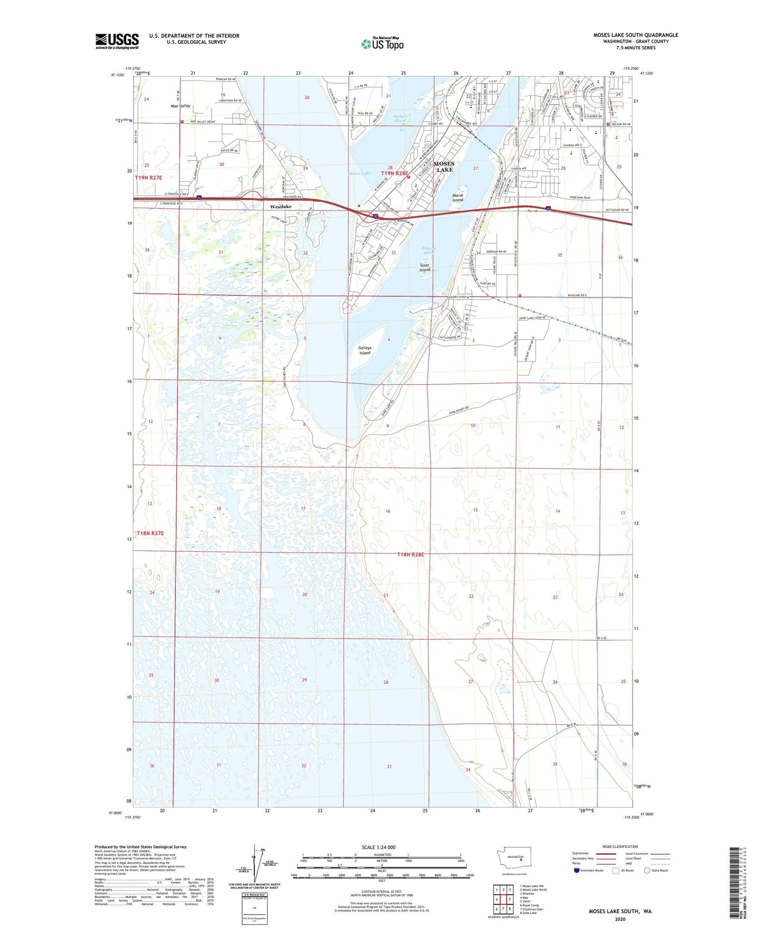 Moses Lake South Washington US Topo Map Image