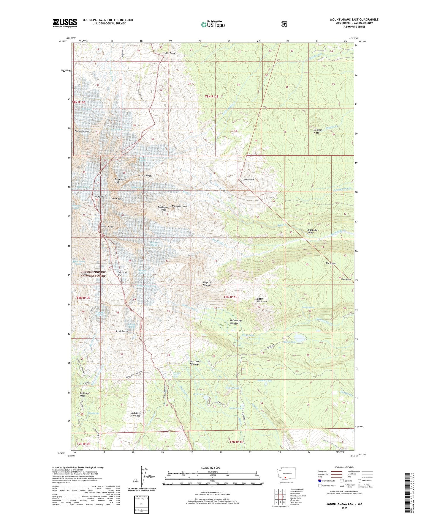 Mount Adams East Washington US Topo Map Image