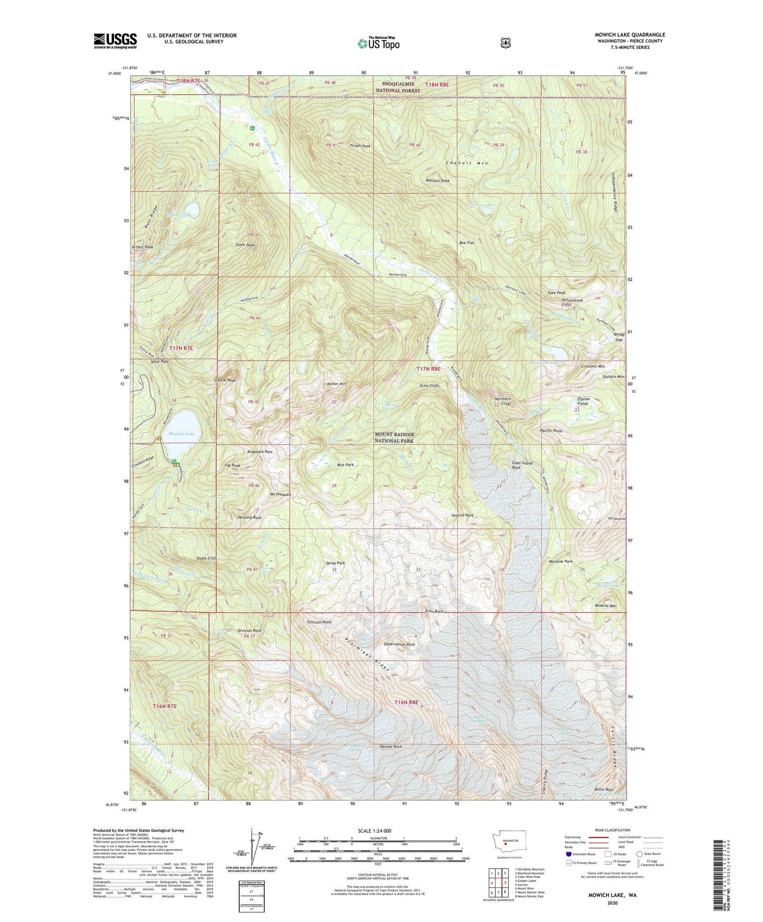 Mowich Lake Washington US Topo Map Image