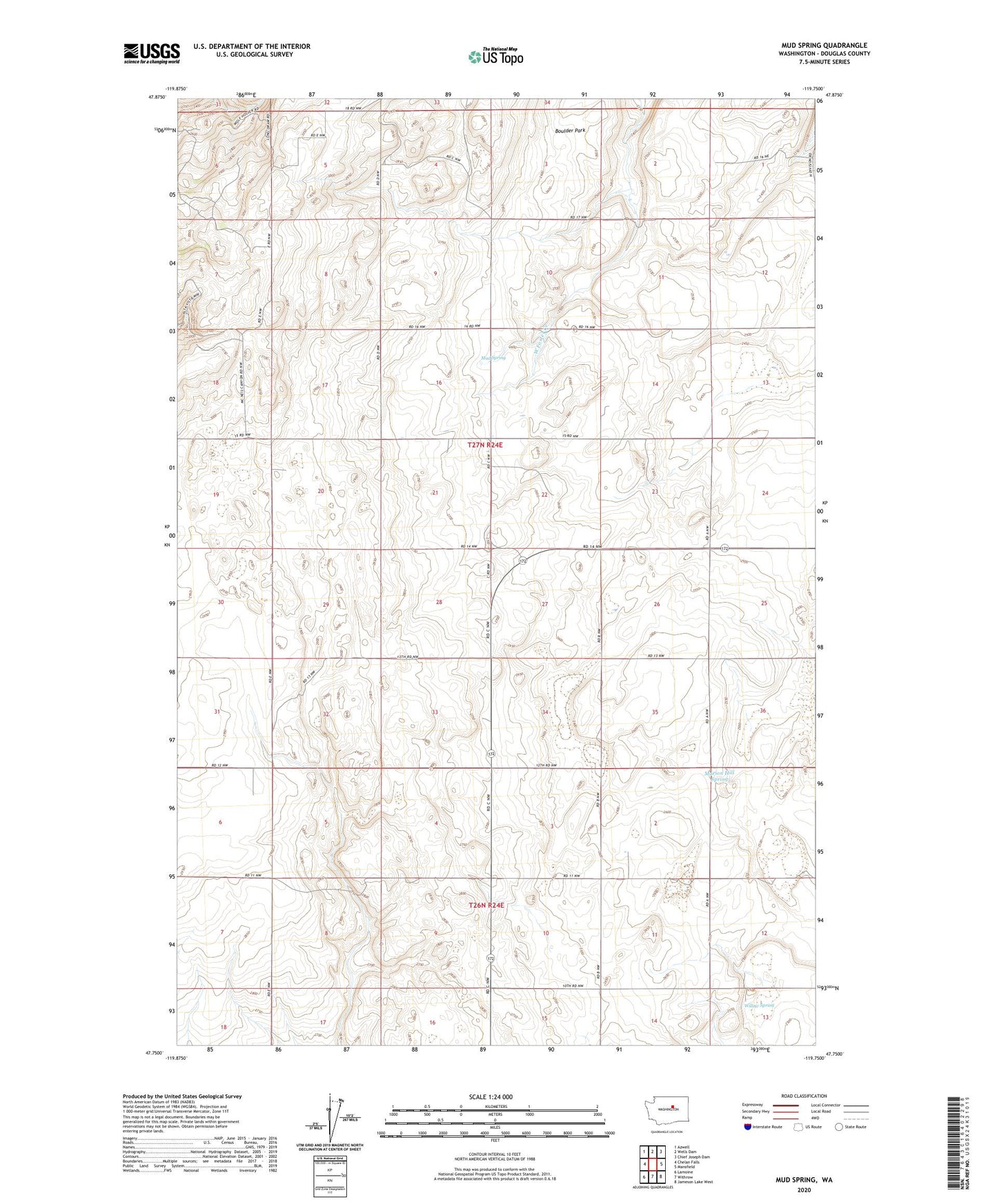 Mud Spring Washington US Topo Map Image