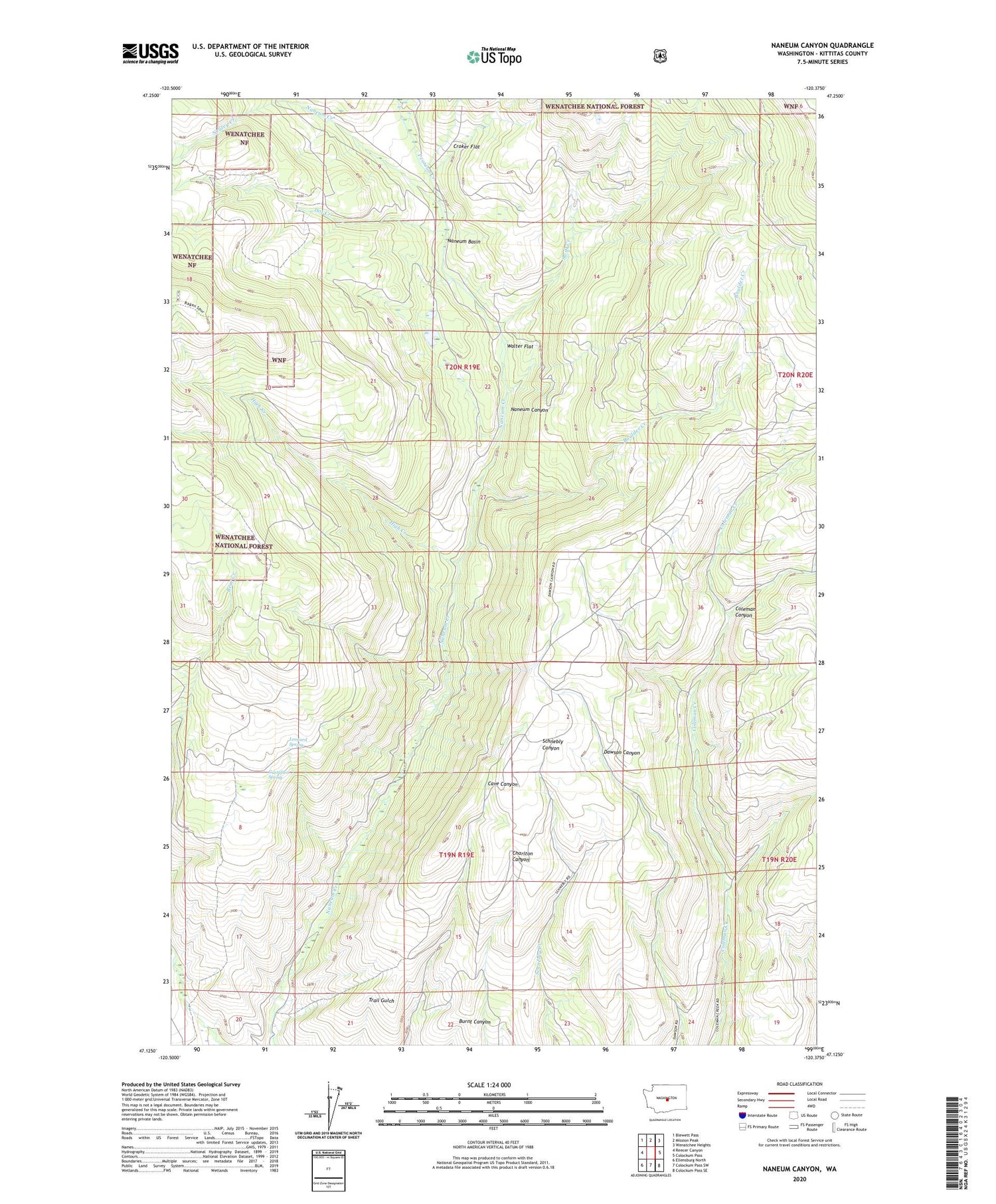 Naneum Canyon Washington US Topo Map Image