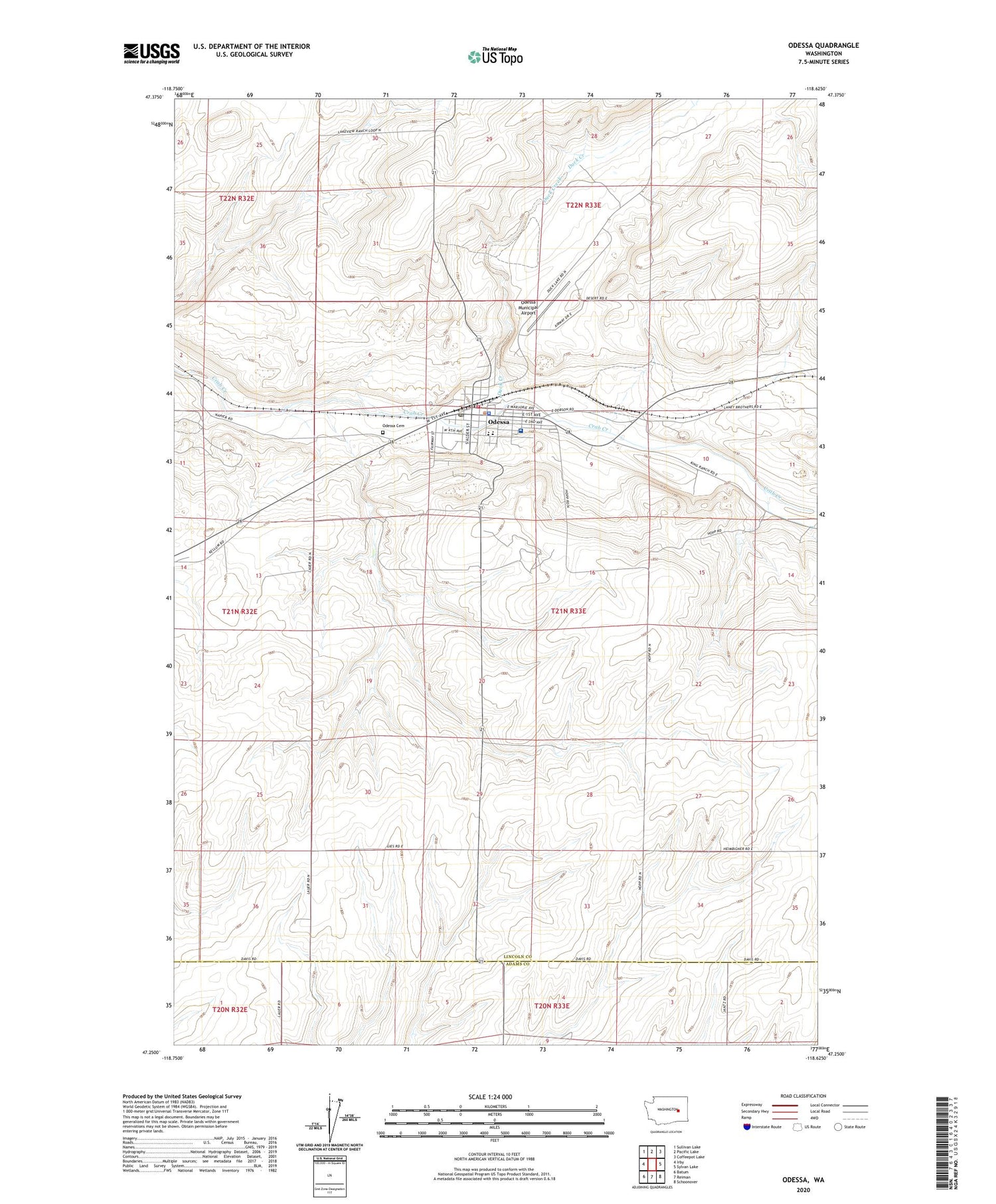 Odessa Washington US Topo Map Image