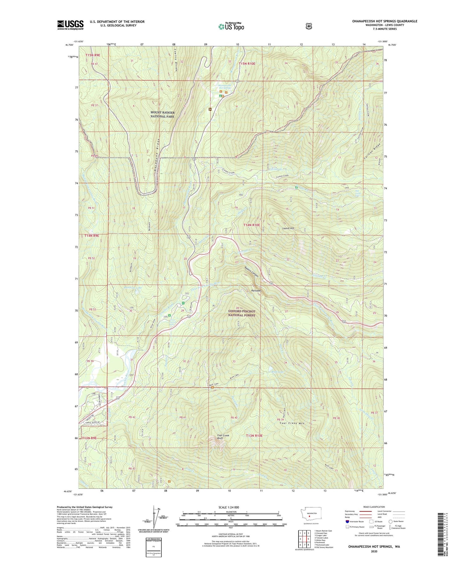 Ohanapecosh Hot Springs Washington US Topo Map Image