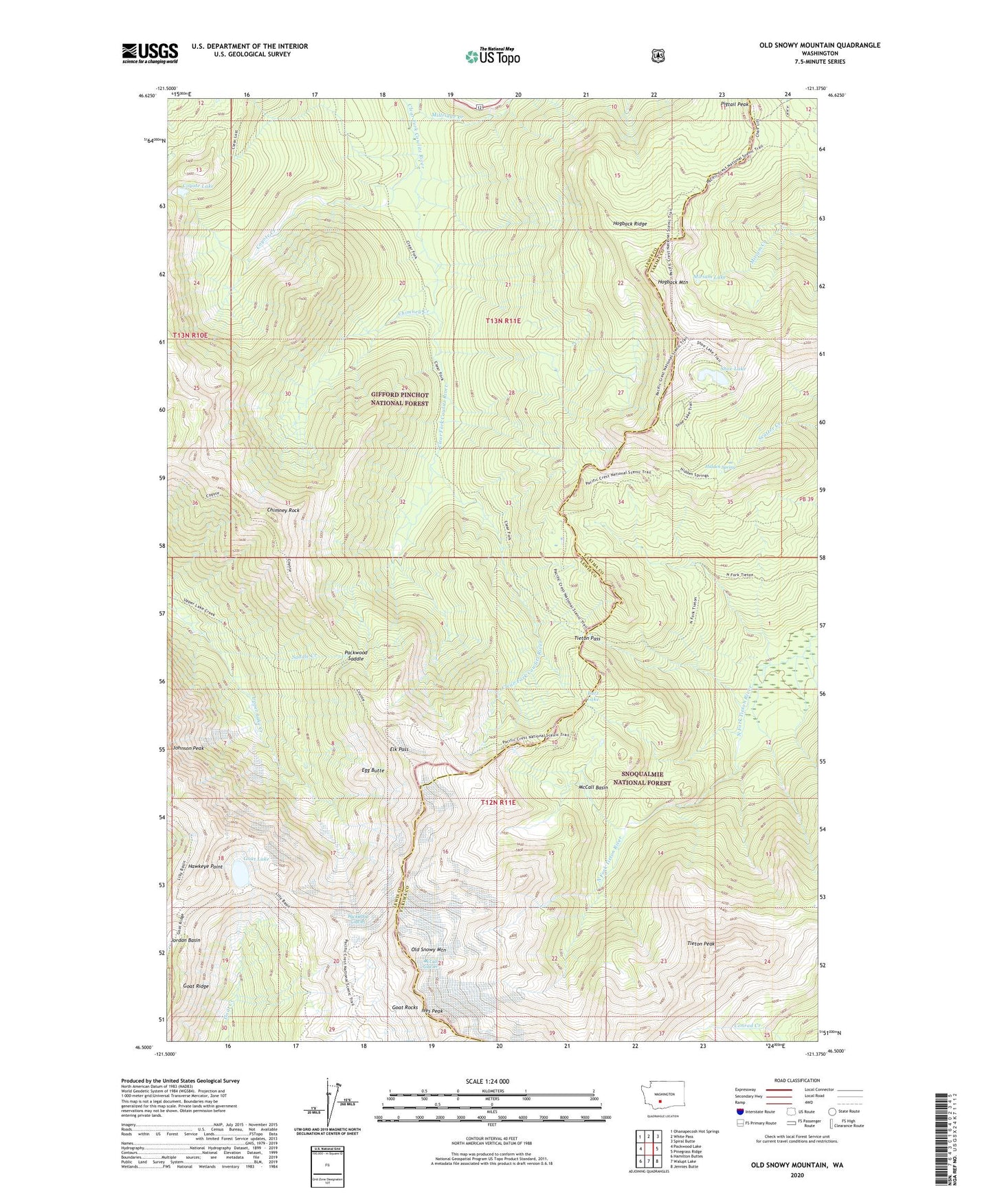 Old Snowy Mountain Washington US Topo Map Image