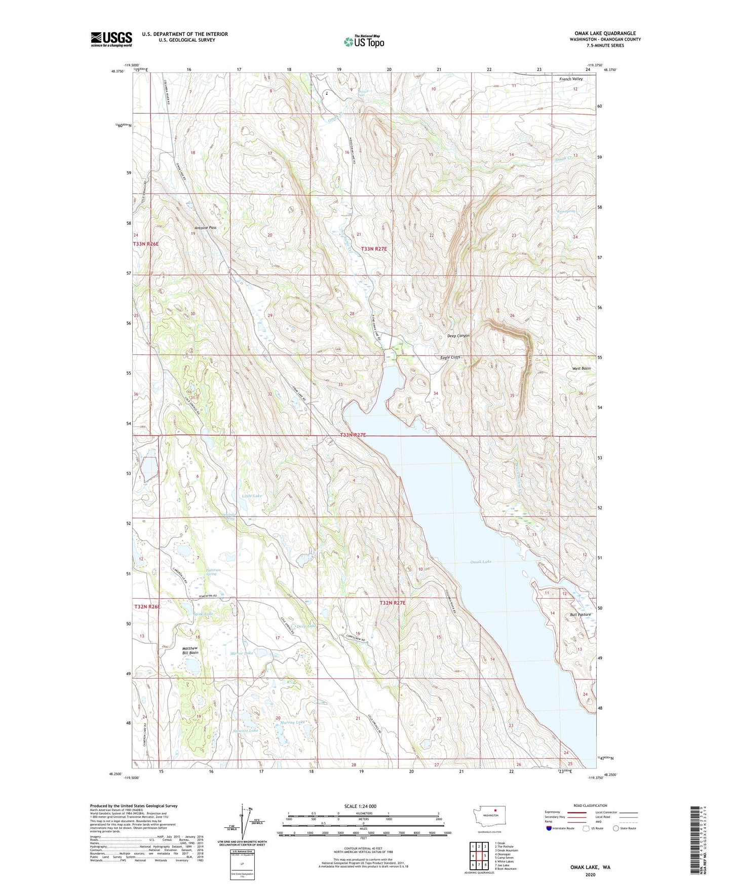Omak Lake Washington US Topo Map Image