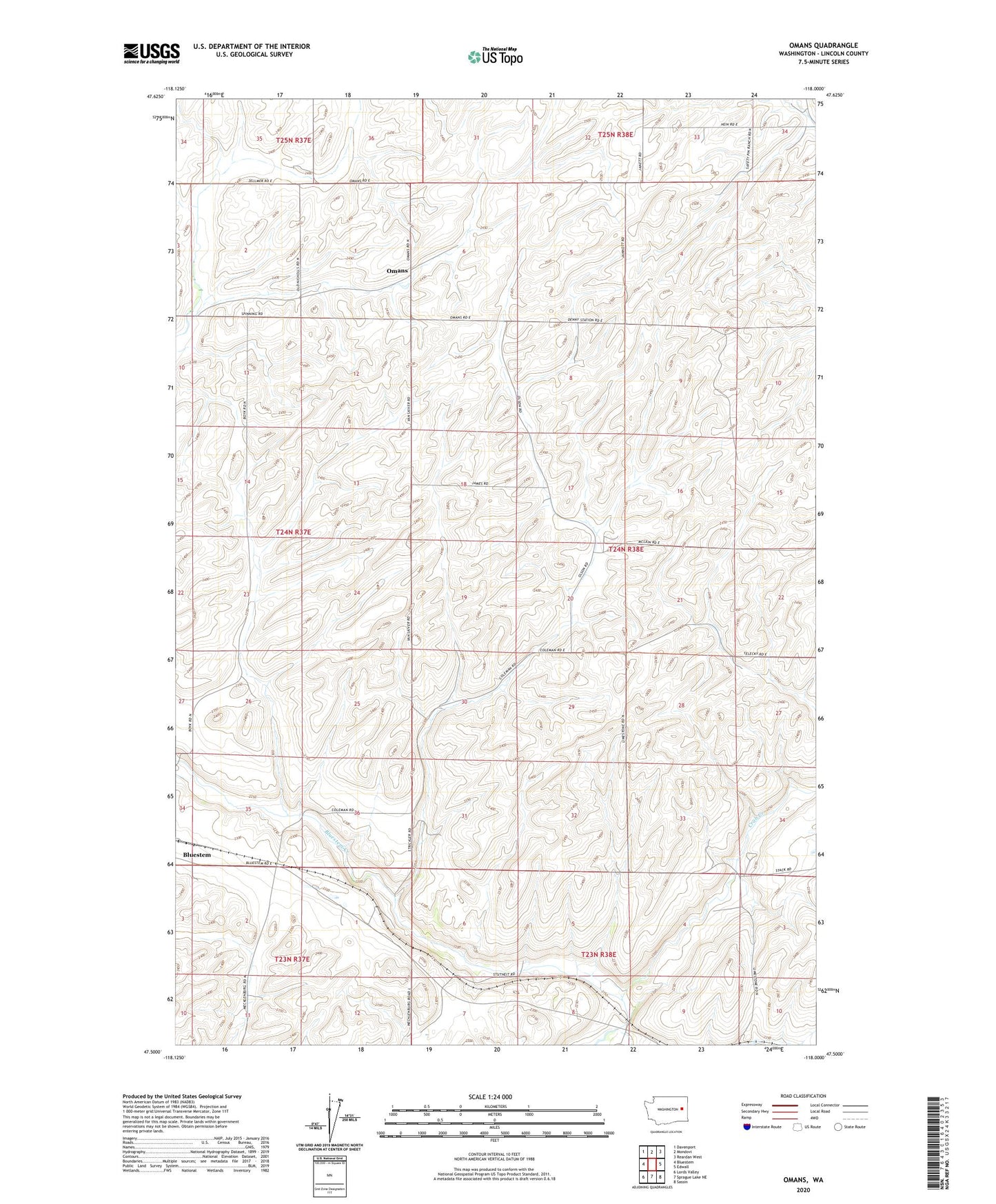 Omans Washington US Topo Map Image