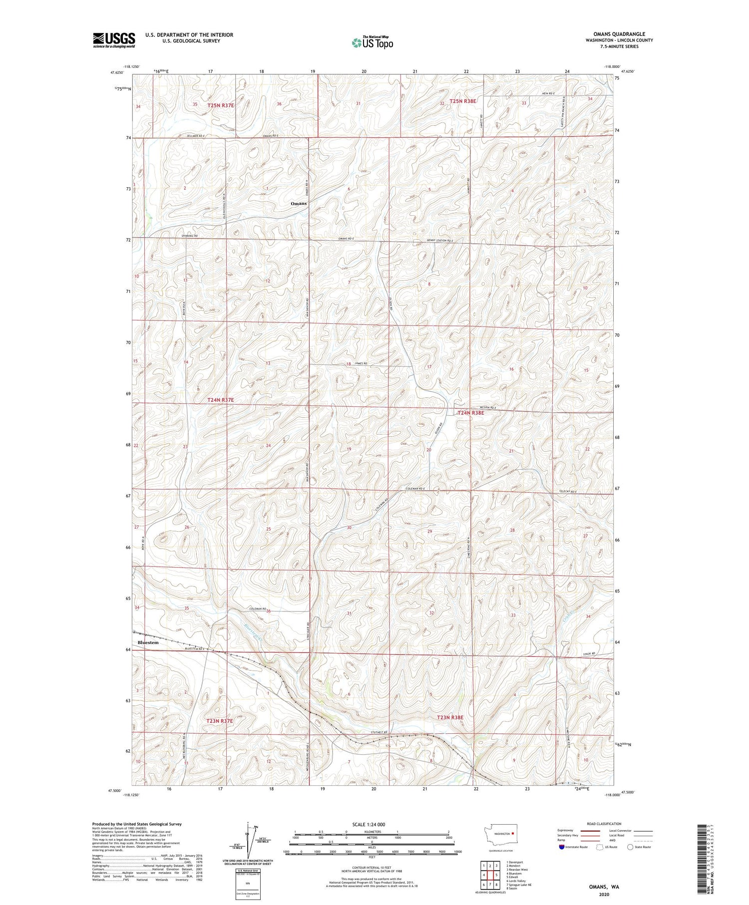 Omans Washington US Topo Map Image