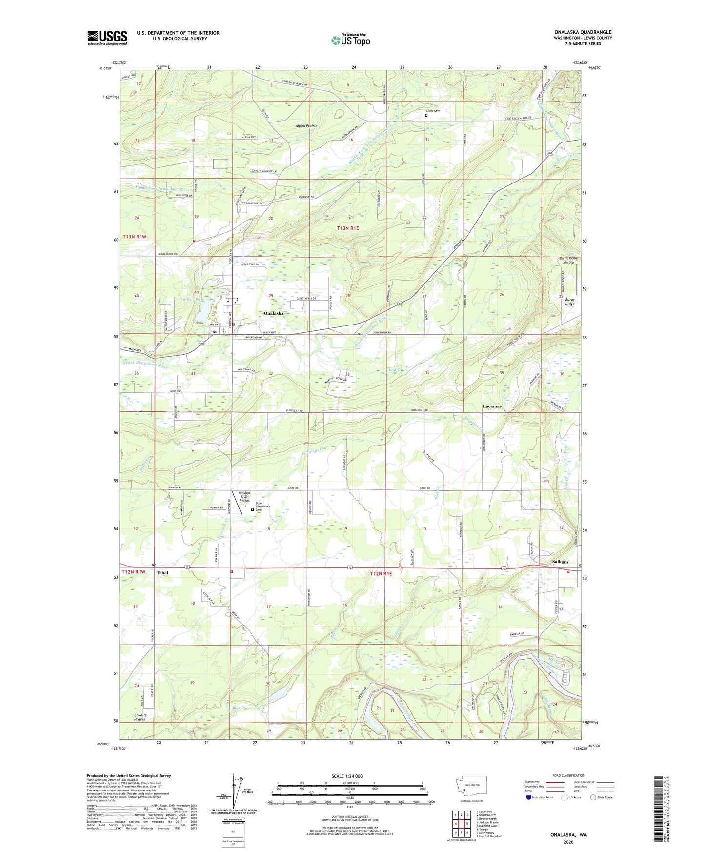 Onalaska Washington US Topo Map Image