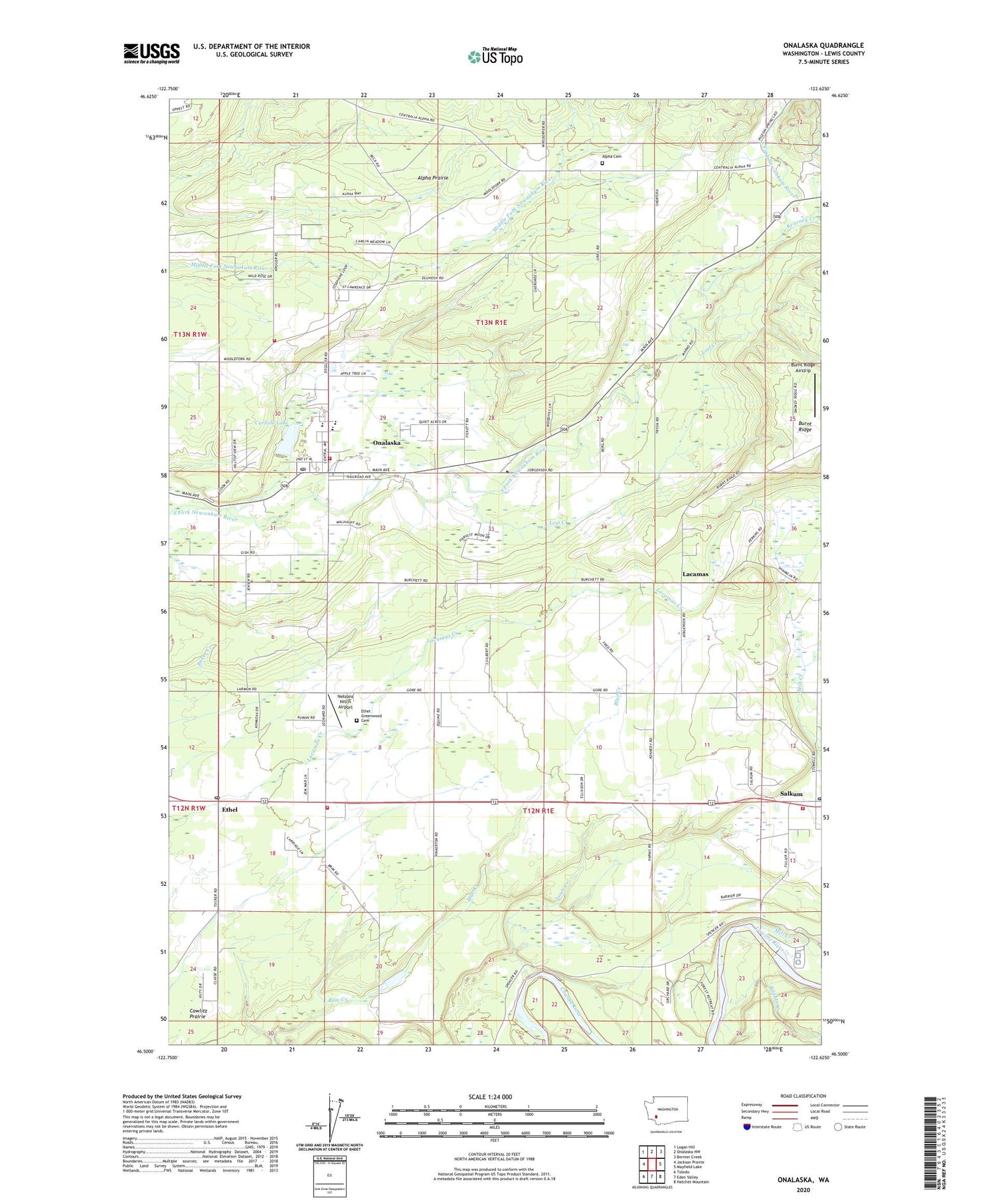 Onalaska Washington US Topo Map Image