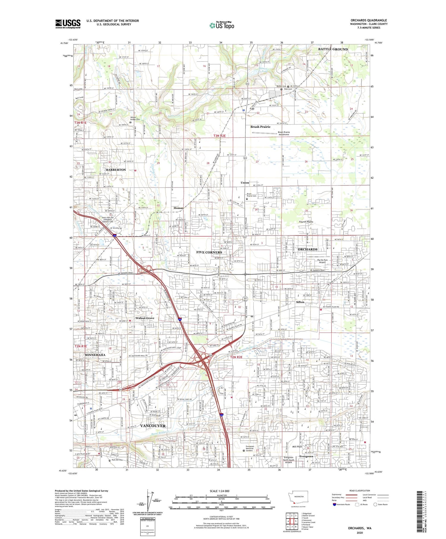 Orchards Washington US Topo Map Image
