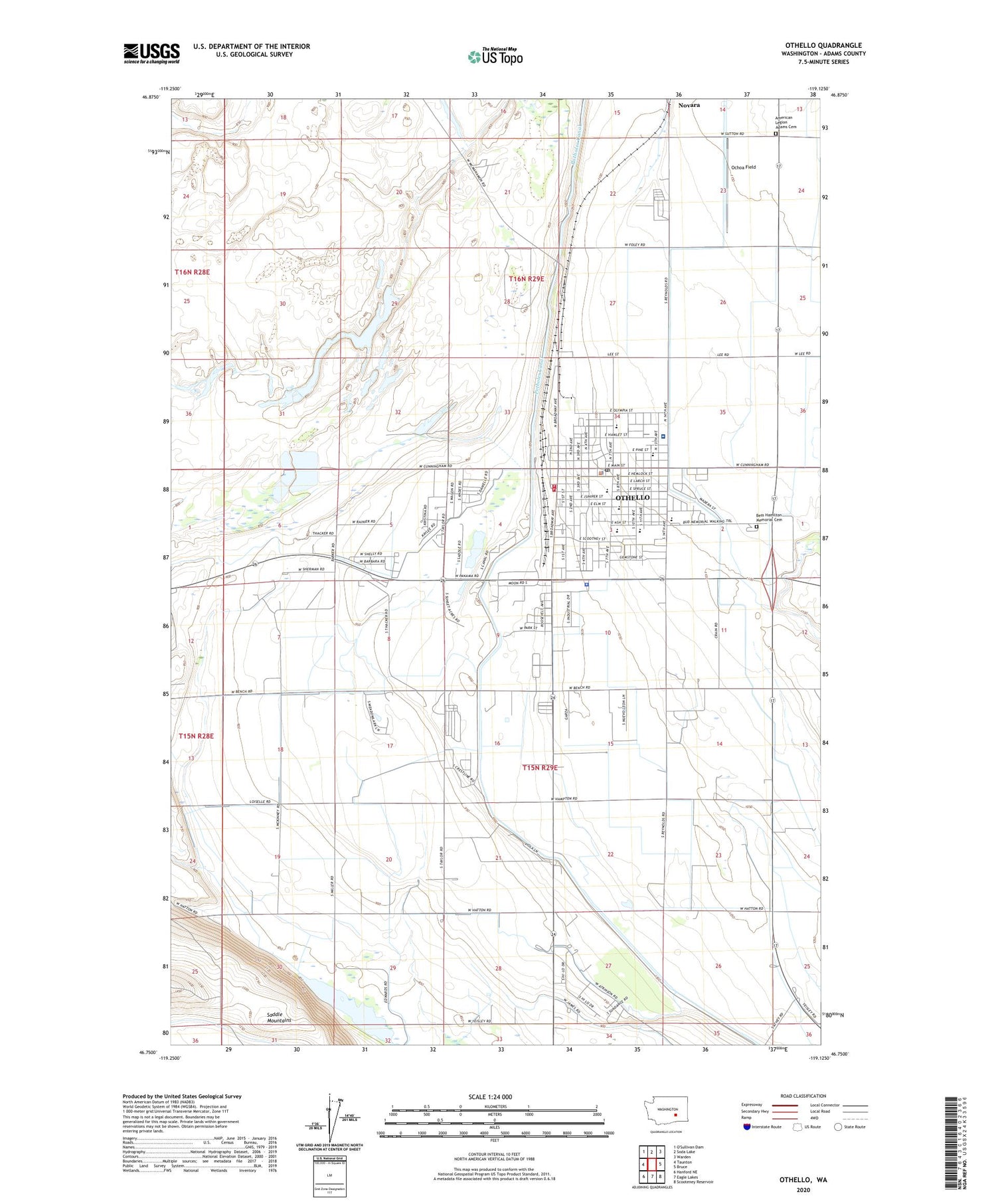Othello Washington US Topo Map Image
