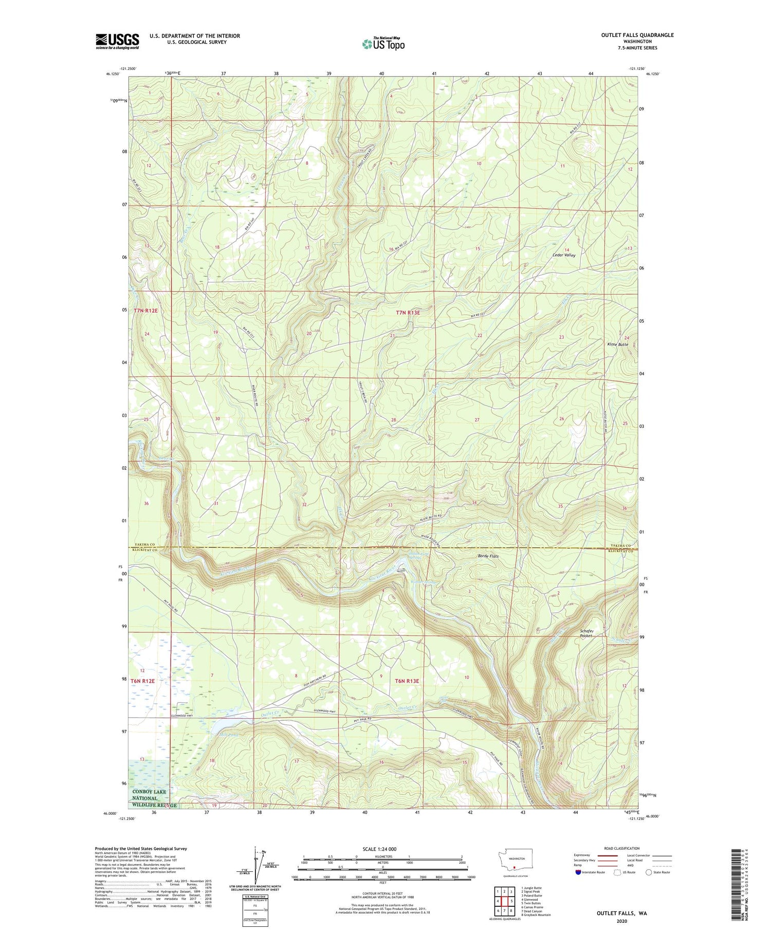 Outlet Falls Washington US Topo Map Image