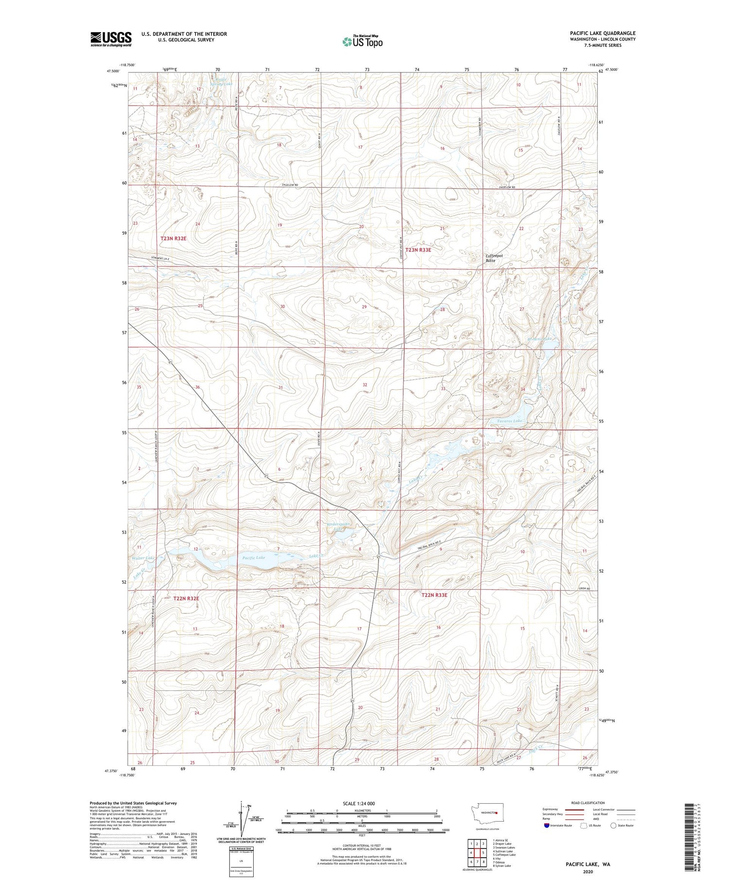 Pacific Lake Washington US Topo Map Image