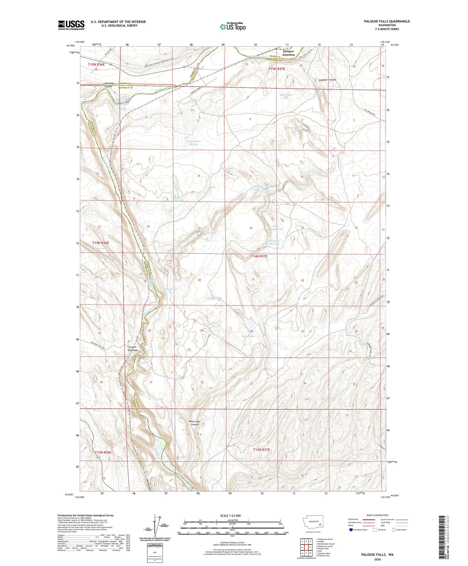 Palouse Falls Washington US Topo Map Image