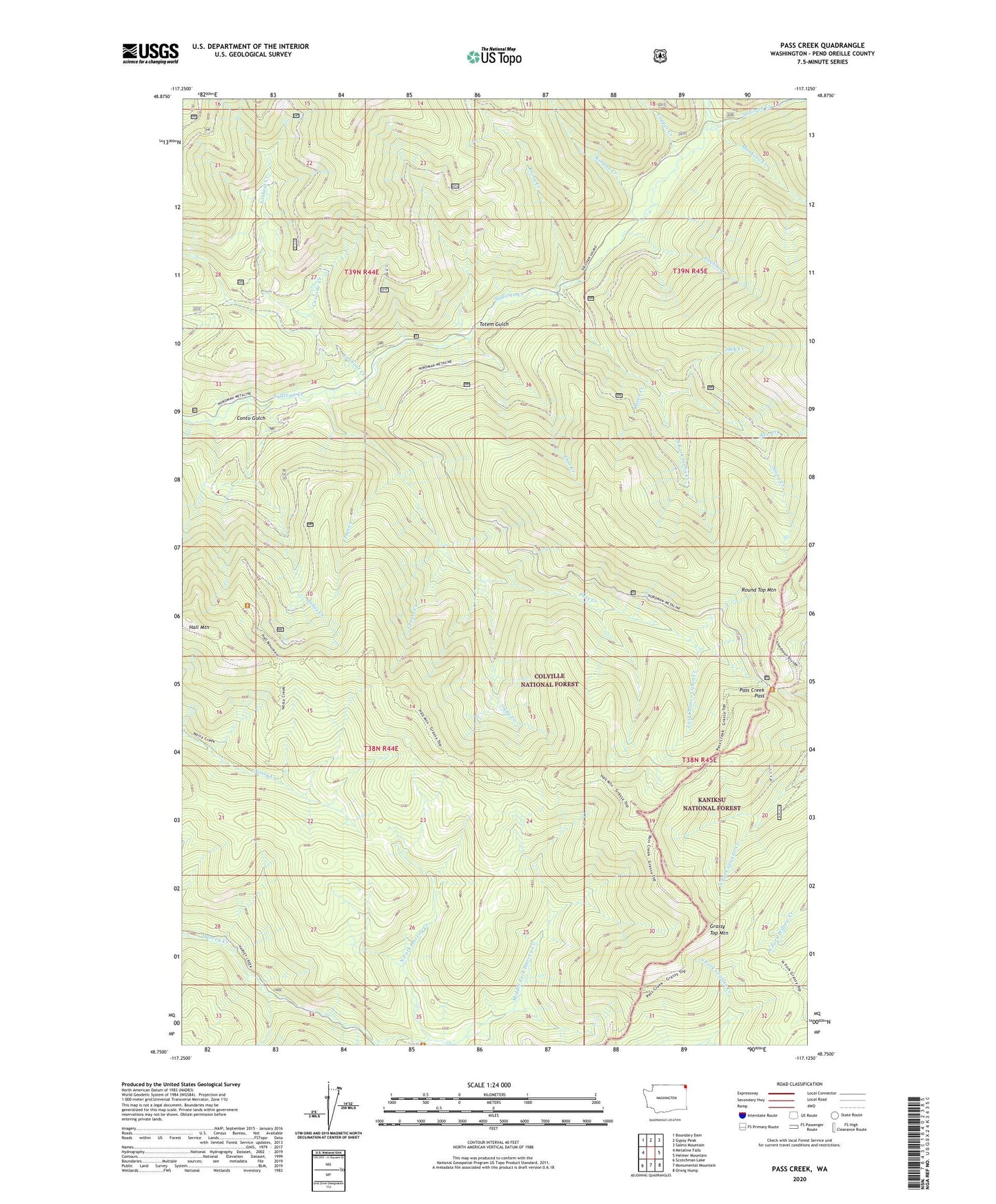Pass Creek Washington US Topo Map Image