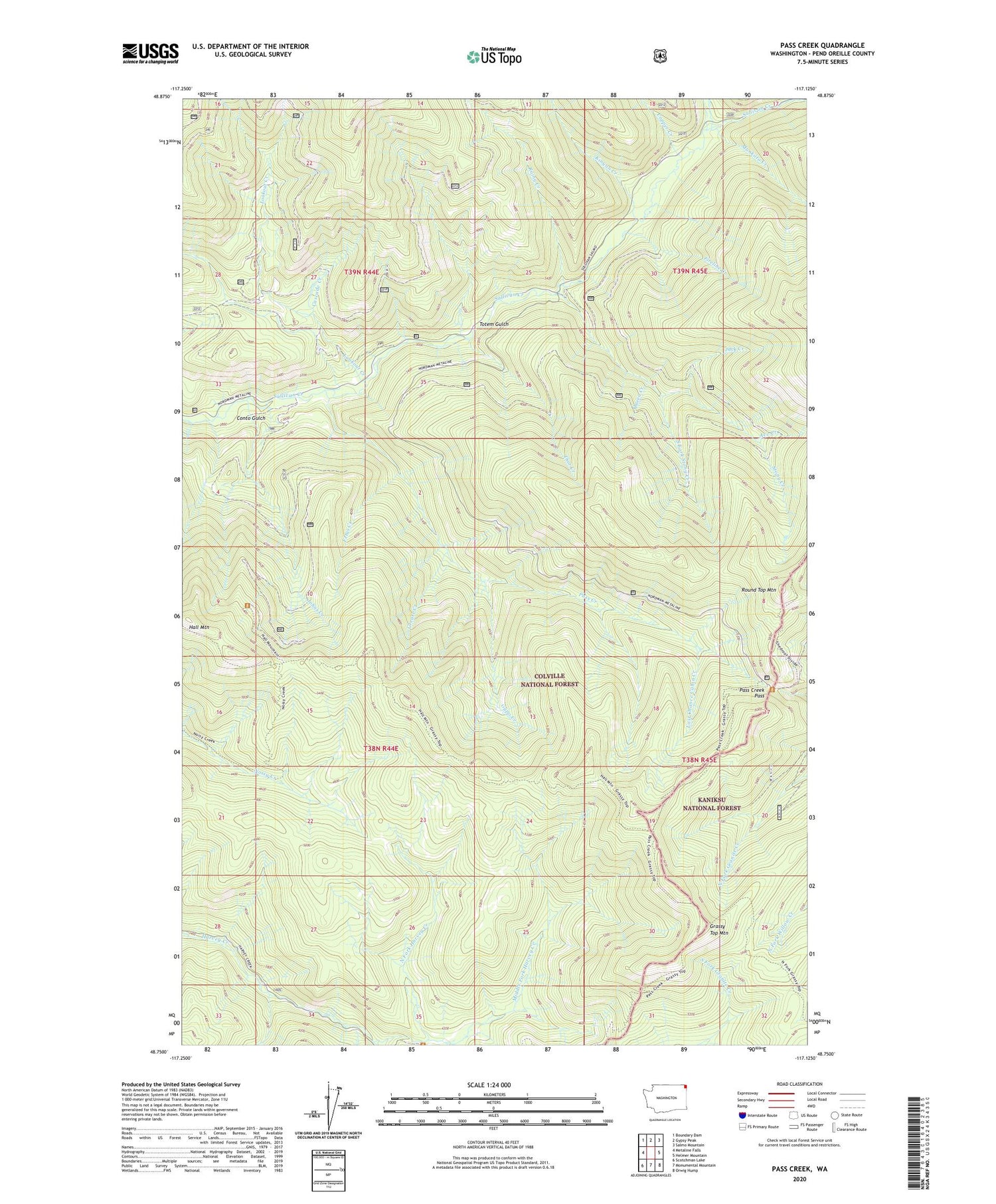 Pass Creek Washington US Topo Map Image