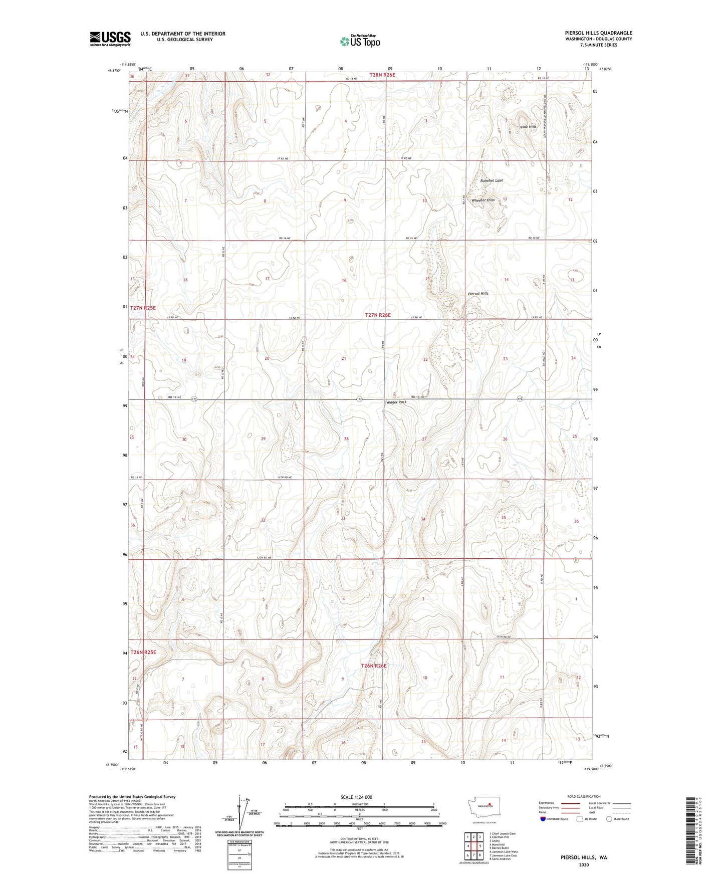 Piersol Hills Washington US Topo Map Image