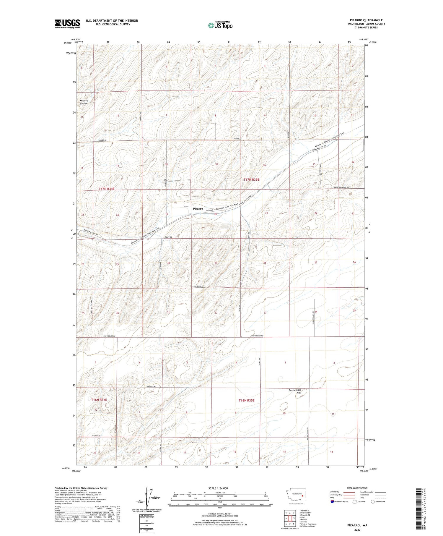 Pizarro Washington US Topo Map Image