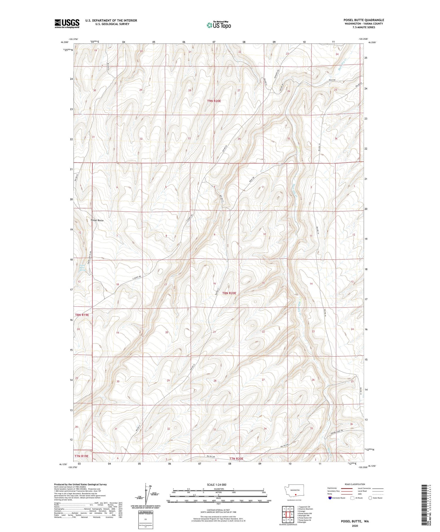 Poisel Butte Washington US Topo Map Image
