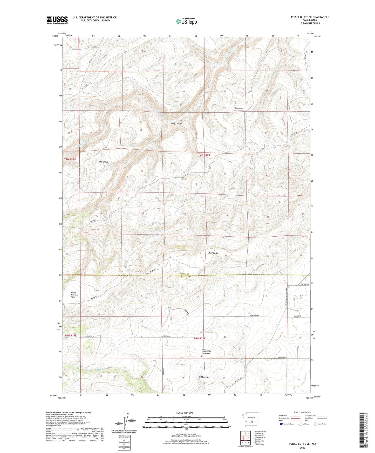 Poisel Butte SE Washington US Topo Map Image