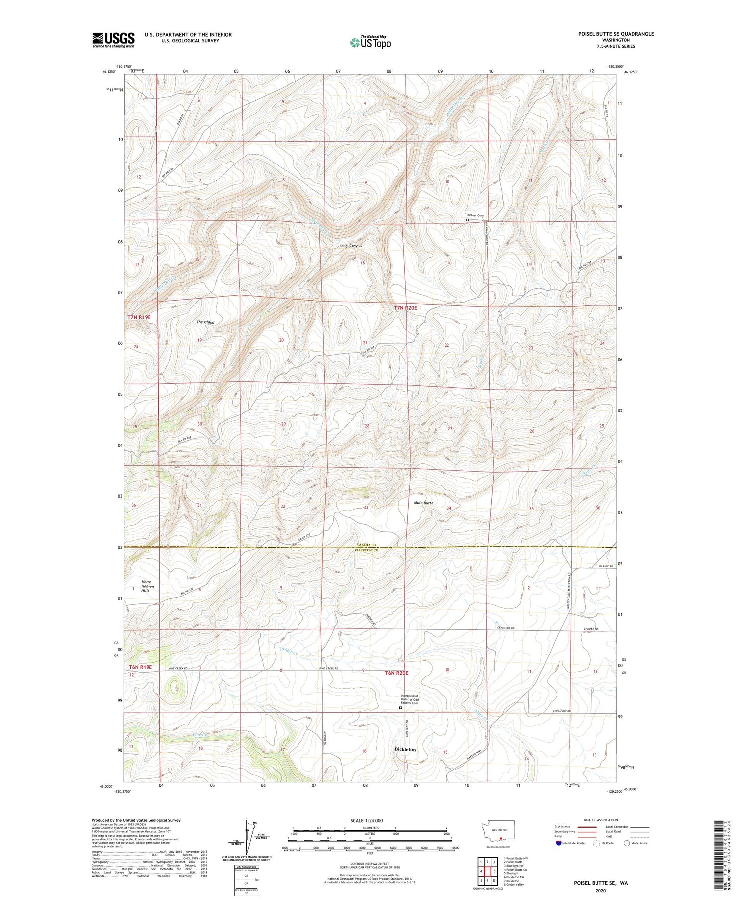 Poisel Butte SE Washington US Topo Map Image