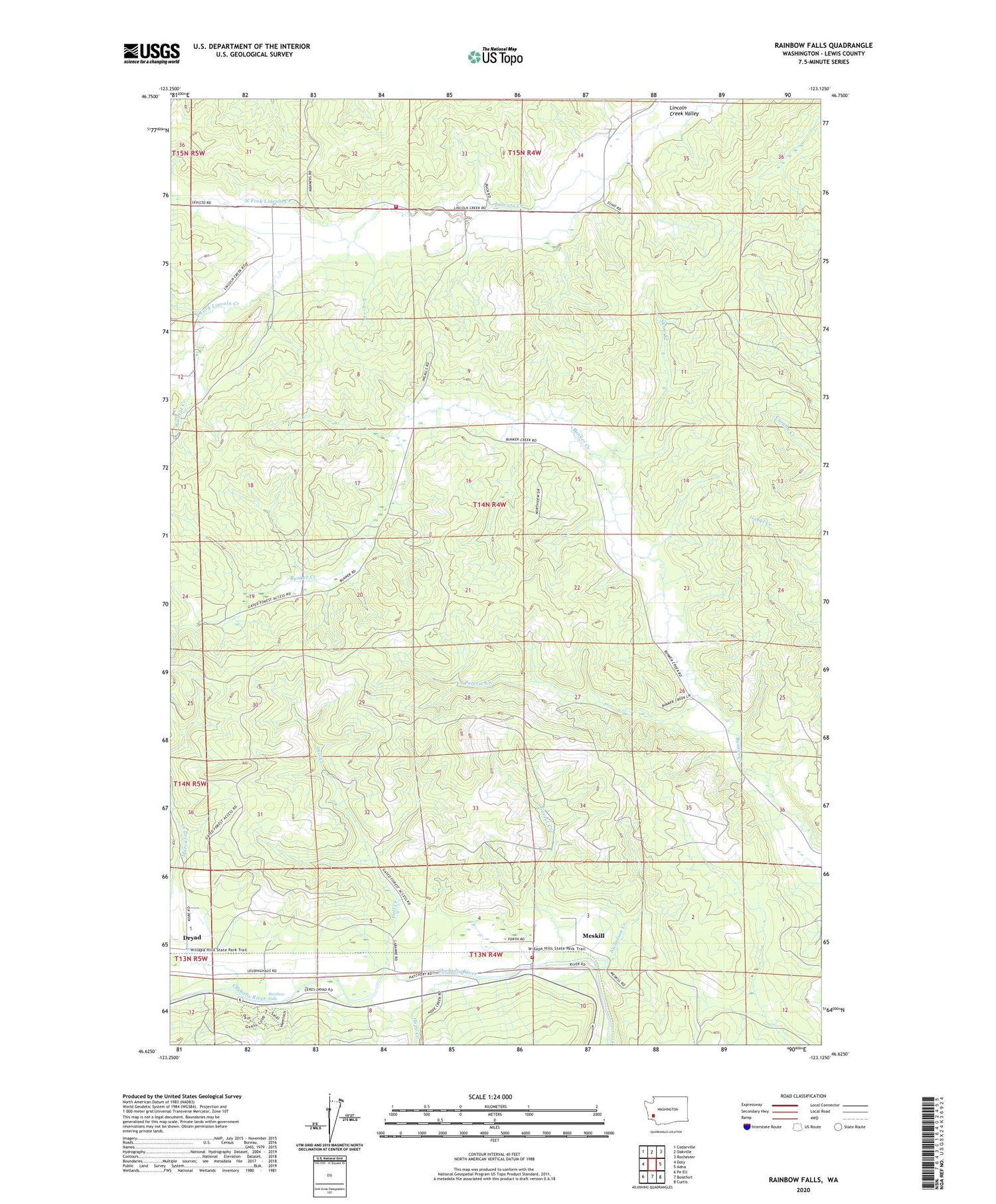 Rainbow Falls Washington US Topo Map Image