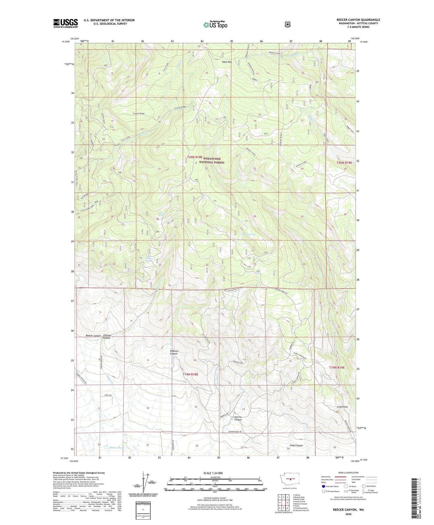 Reecer Canyon Washington US Topo Map Image