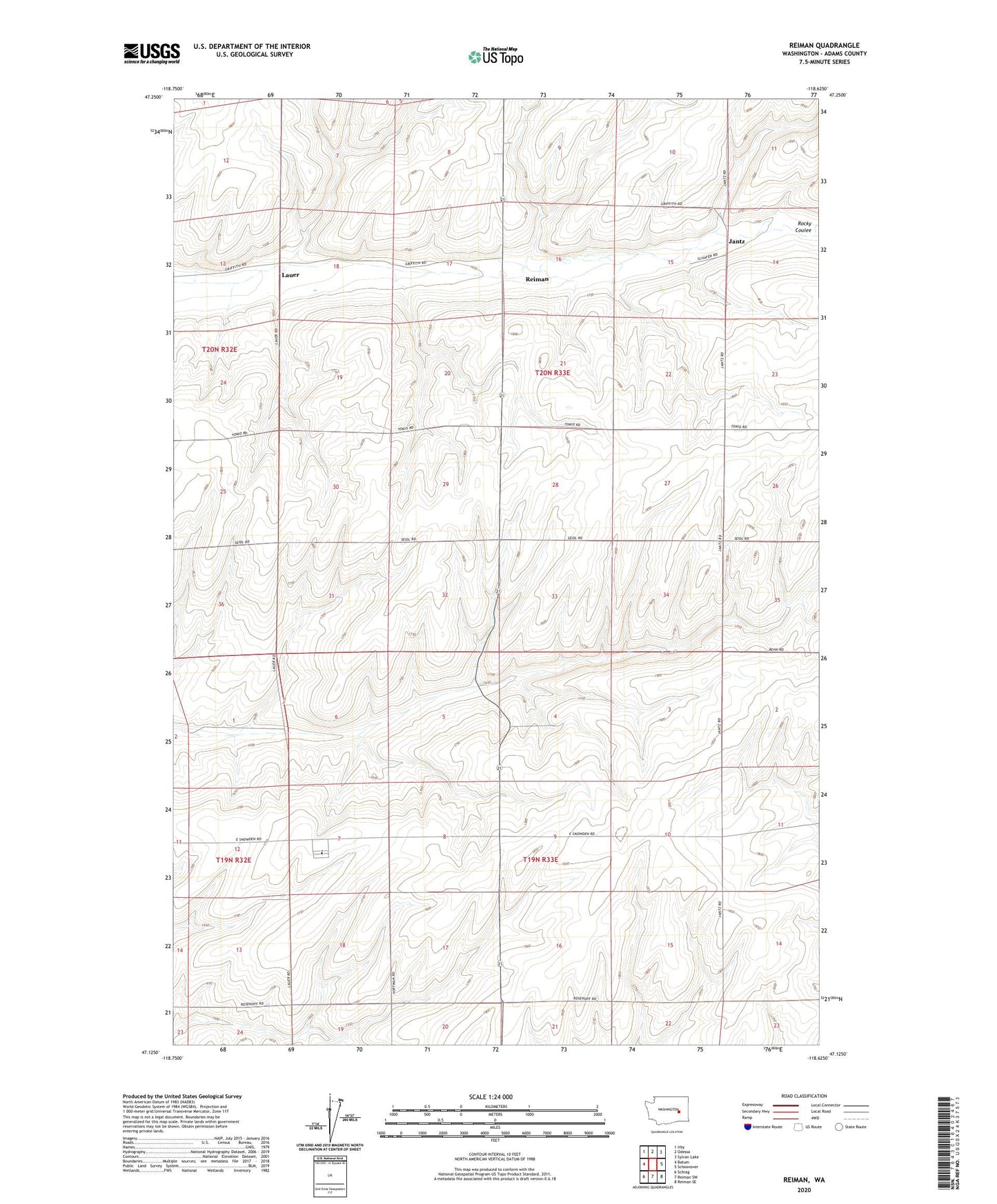 Reiman Washington US Topo Map Image
