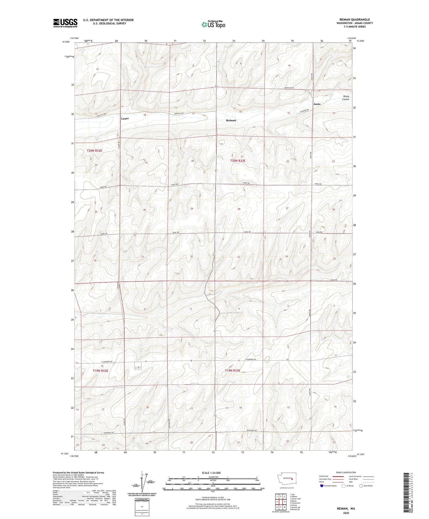 Reiman Washington US Topo Map Image