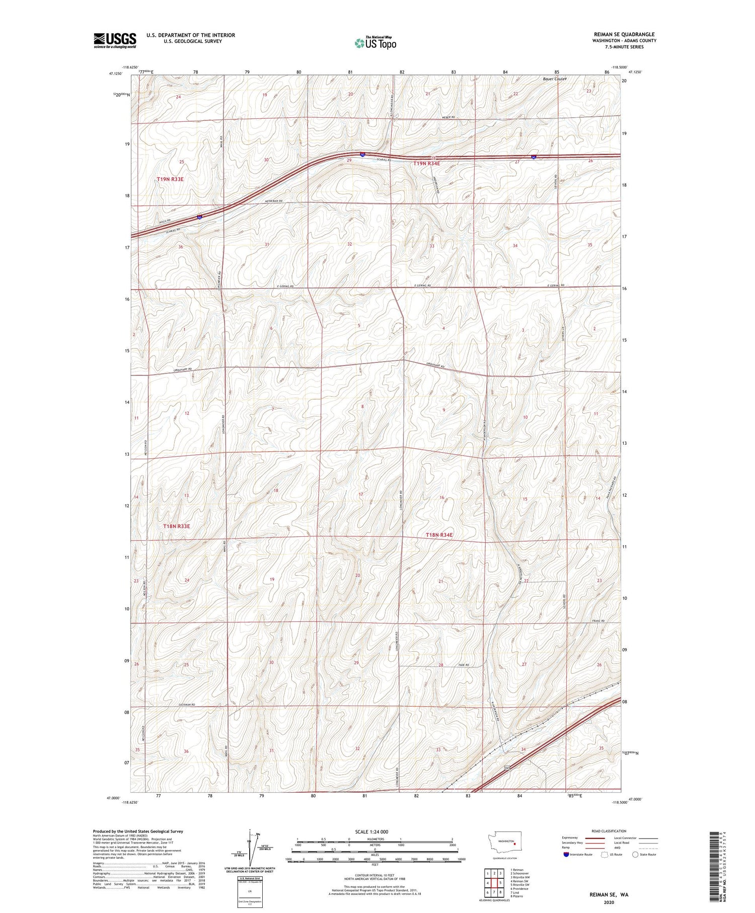 Reiman SE Washington US Topo Map Image