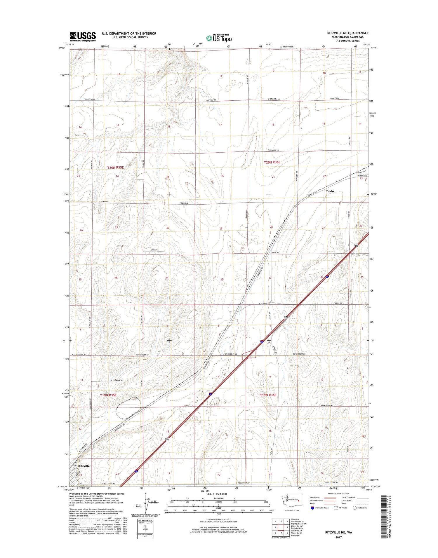 Ritzville NE Washington US Topo Map Image