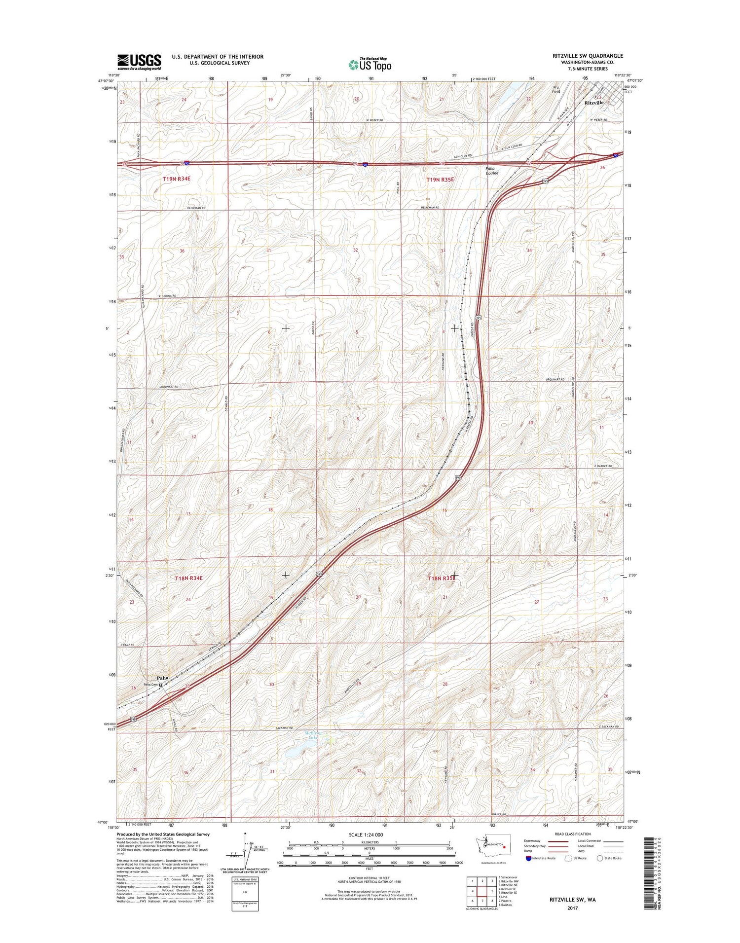 Ritzville SW Washington US Topo Map Image