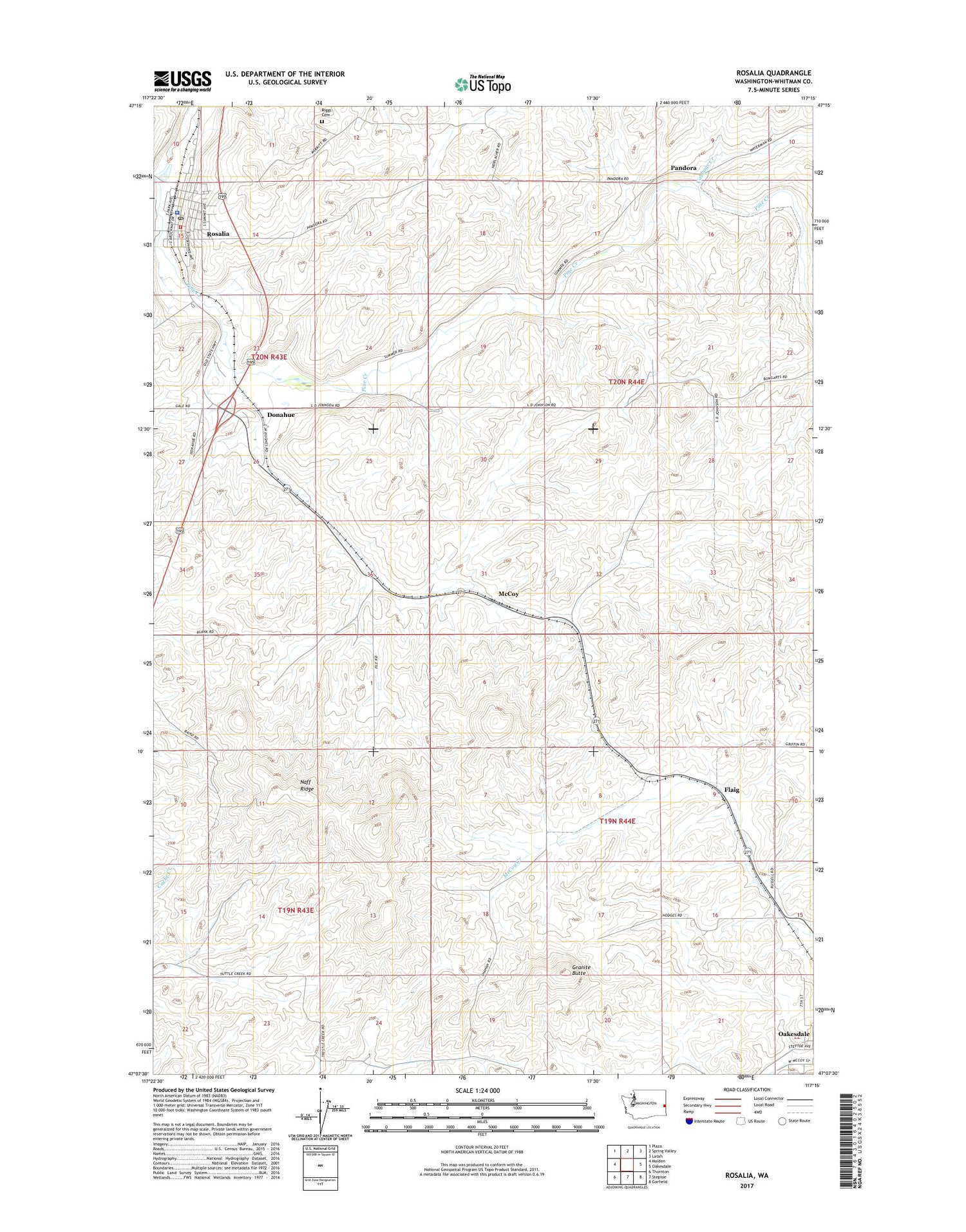 Rosalia Washington US Topo Map Image