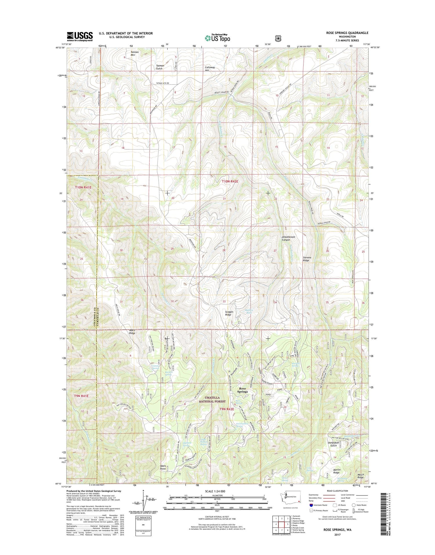 Rose Springs Washington US Topo Map Image