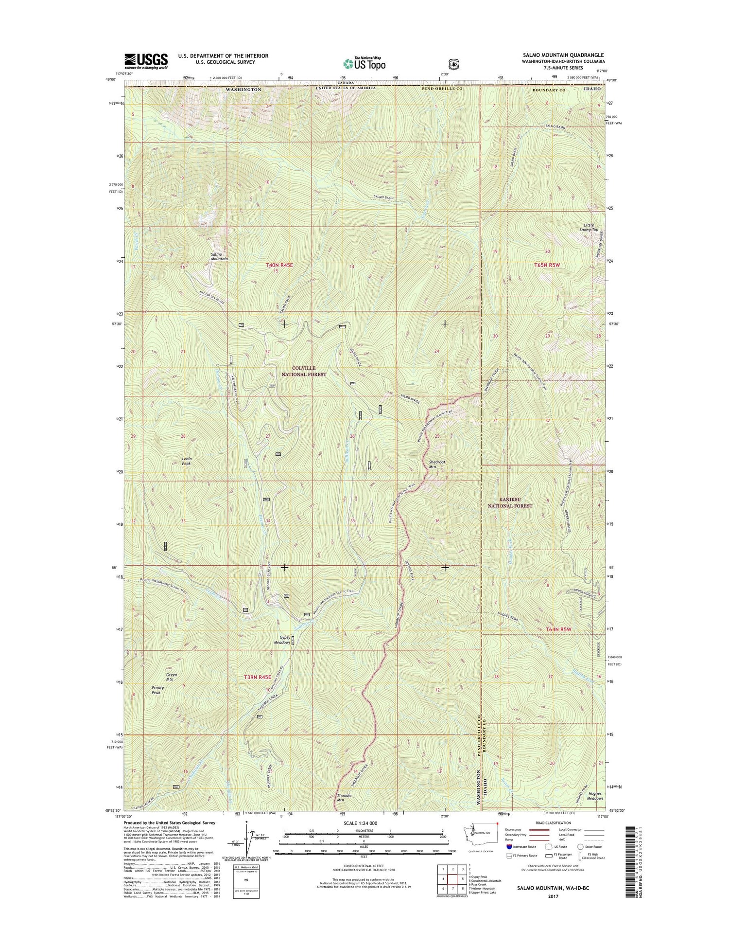 Salmo Mountain Washington US Topo Map Image