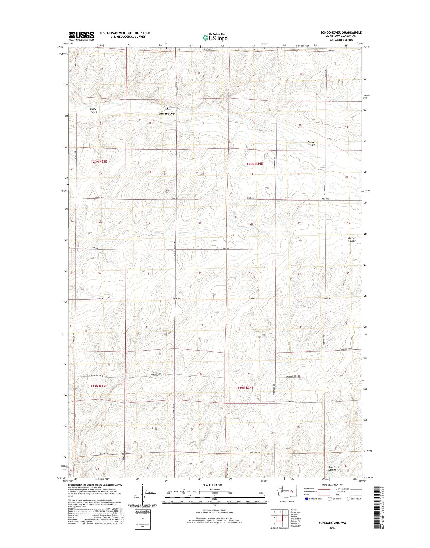 Schoonover Washington US Topo Map Image