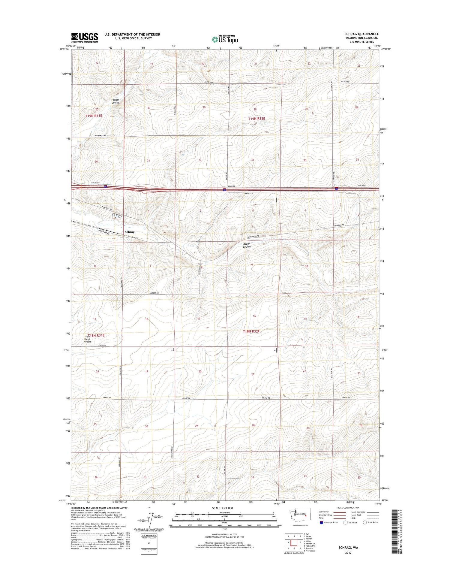 Schrag Washington US Topo Map Image