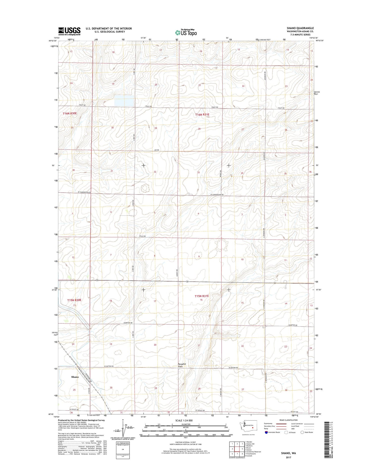 Shano Washington US Topo Map Image