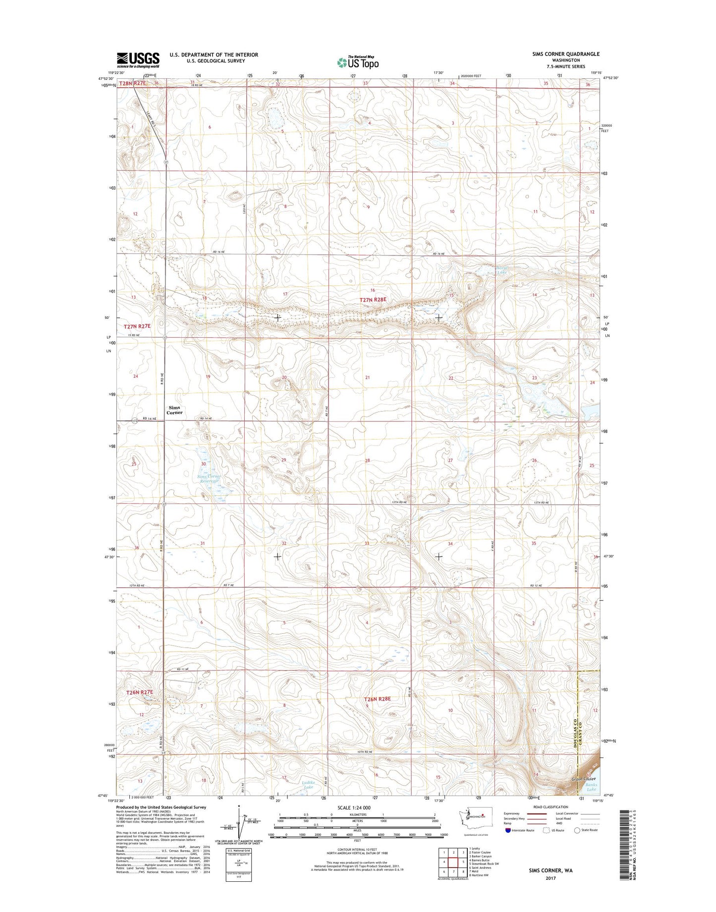Sims Corner Washington US Topo Map Image