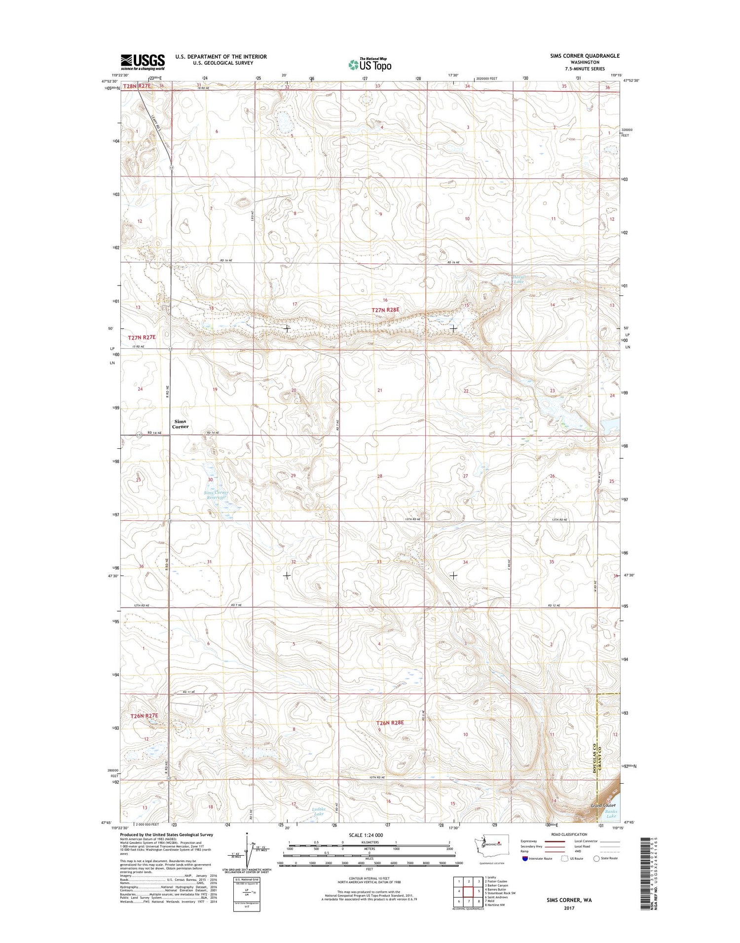 Sims Corner Washington US Topo Map Image
