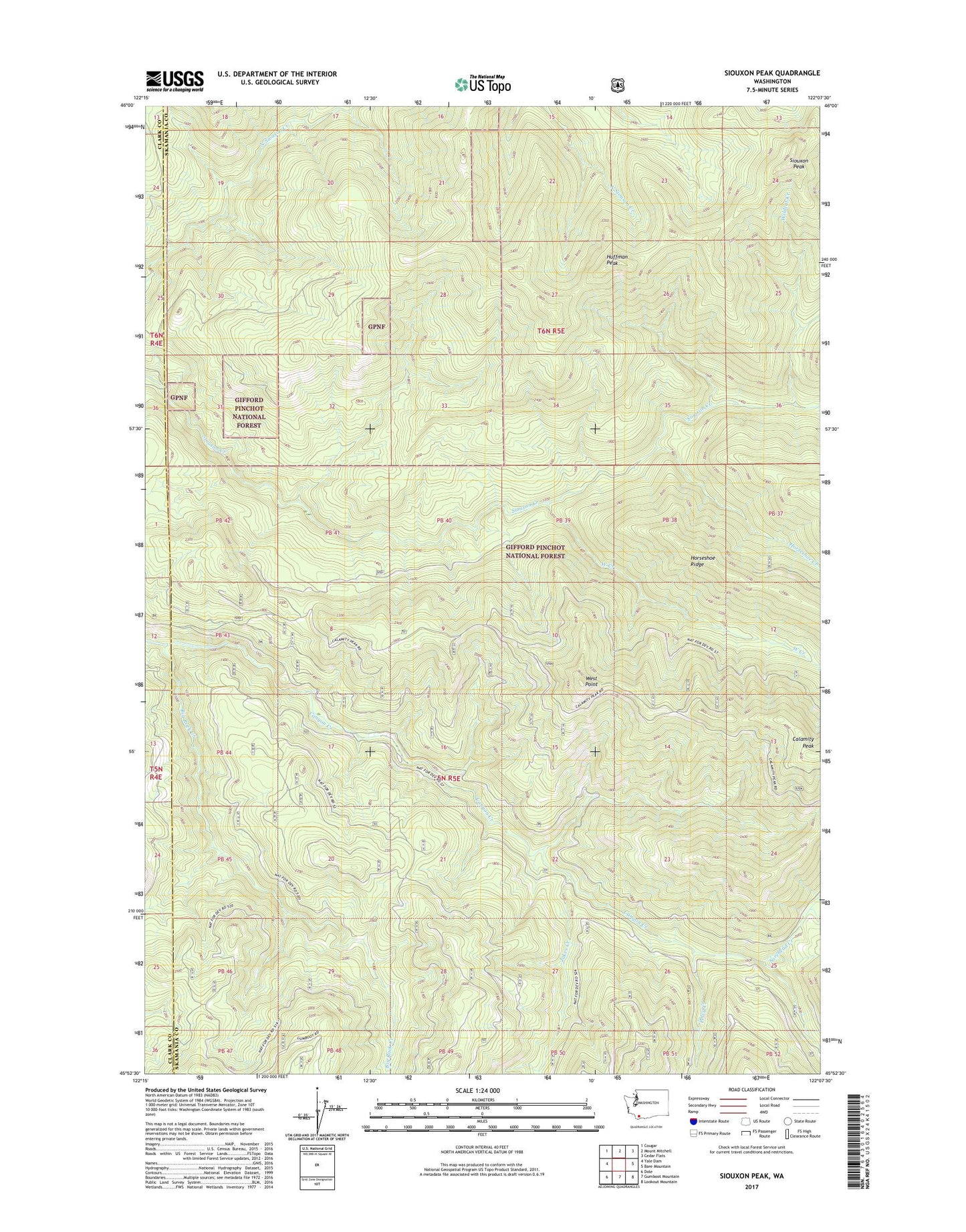 Siouxon Peak Washington US Topo Map Image